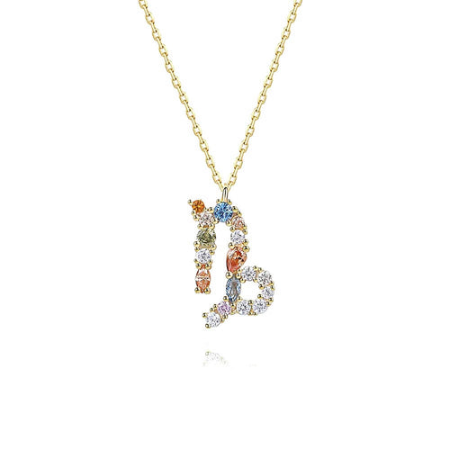 Rainbow Sapphire Capricorn Zodiac Necklace