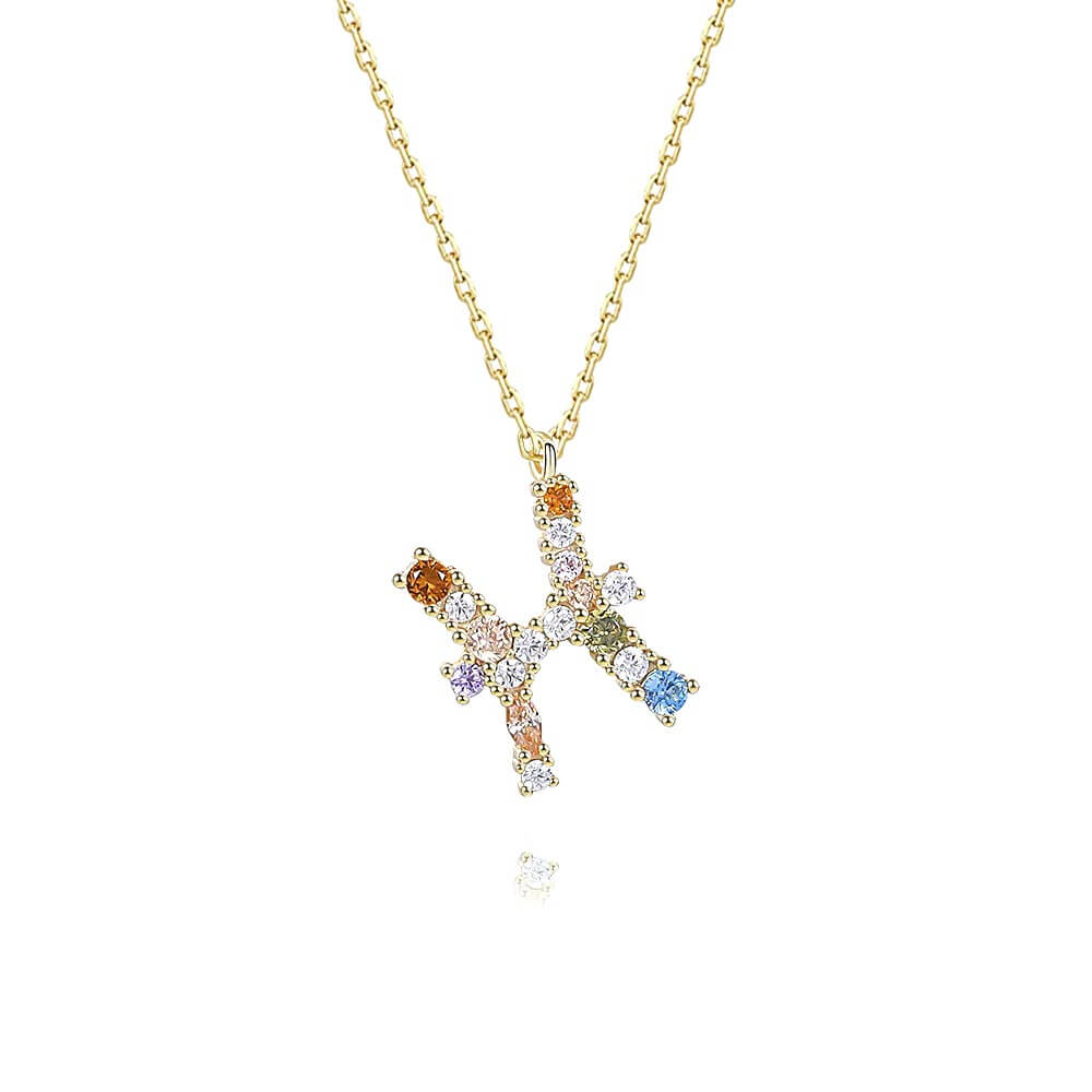 Rainbow Sapphire Pisces Zodiac Charm Necklace