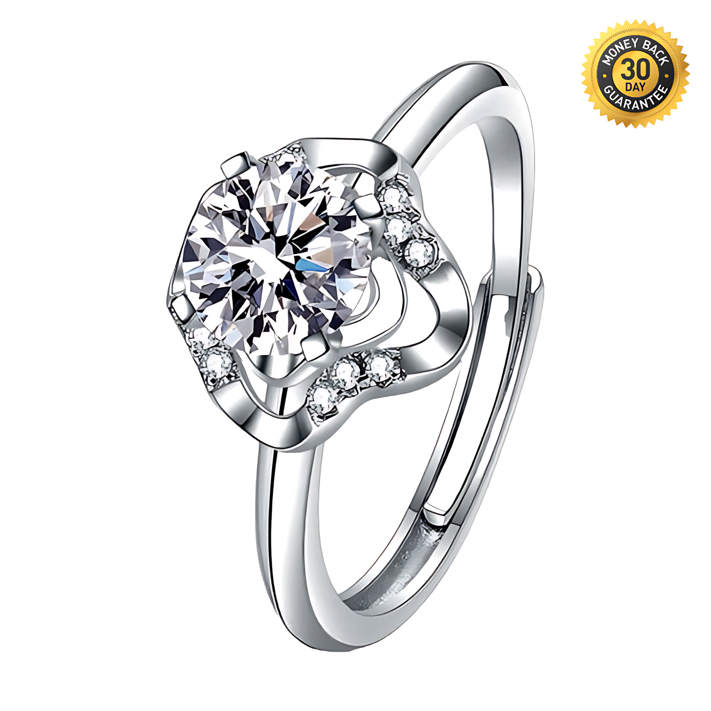 Eight Hearts and Eight Arrows Flower Moissanite Ring