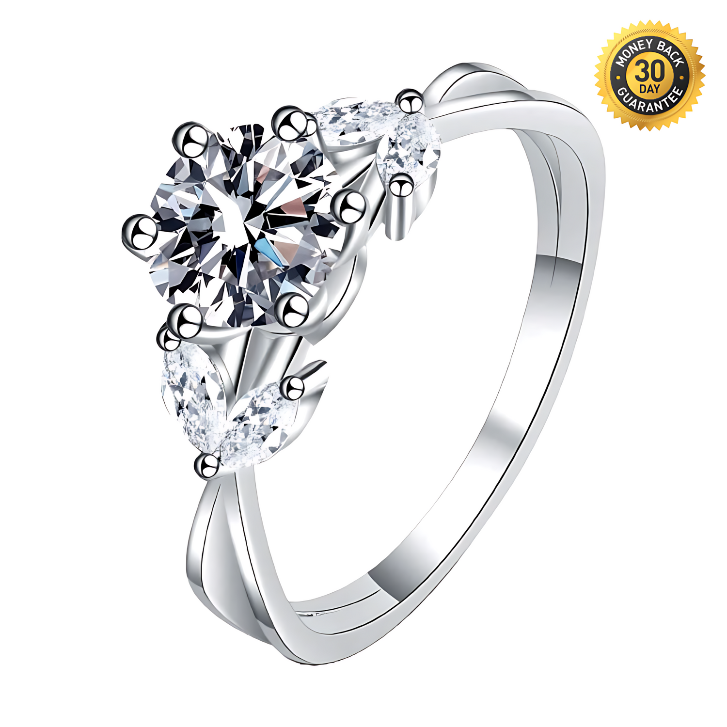 Floral Silver Moissanite Diamond Ring