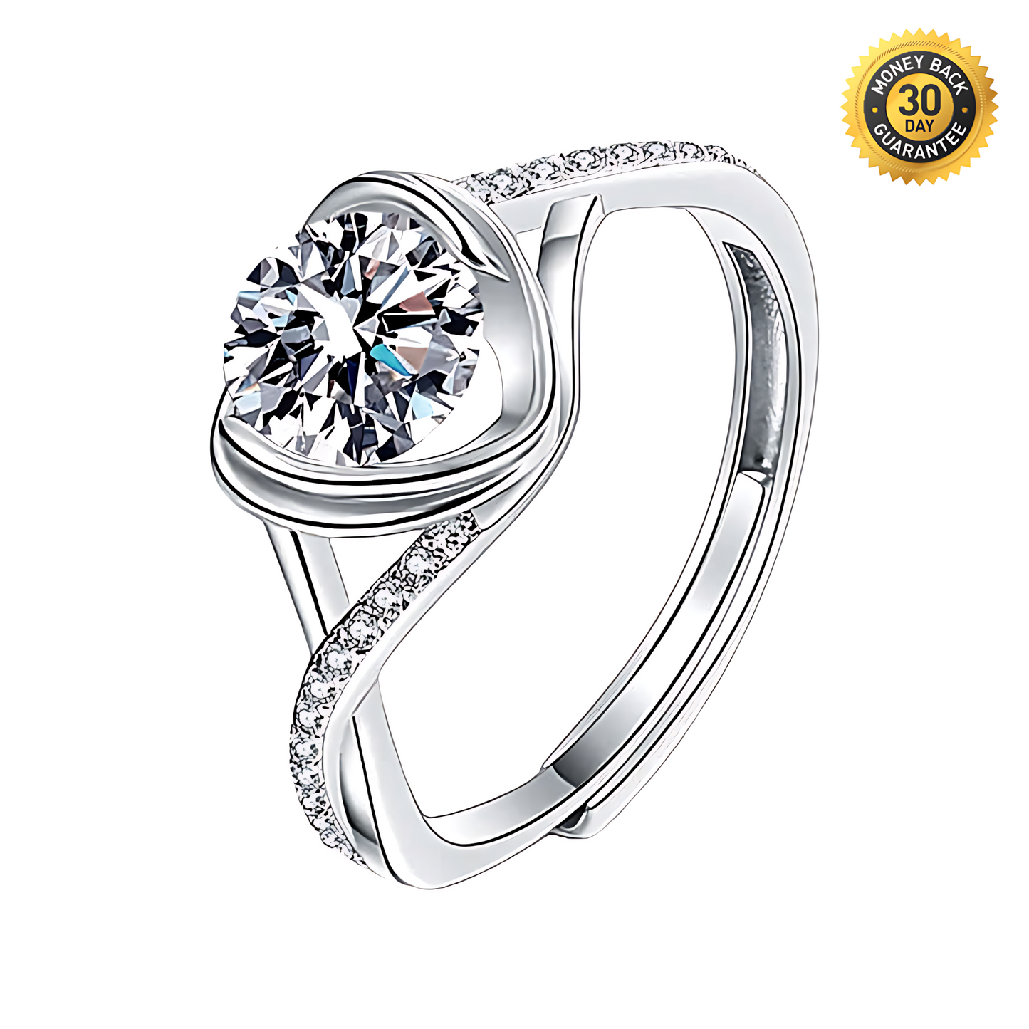 Fashion Heart Moissanite Adjustable Ring