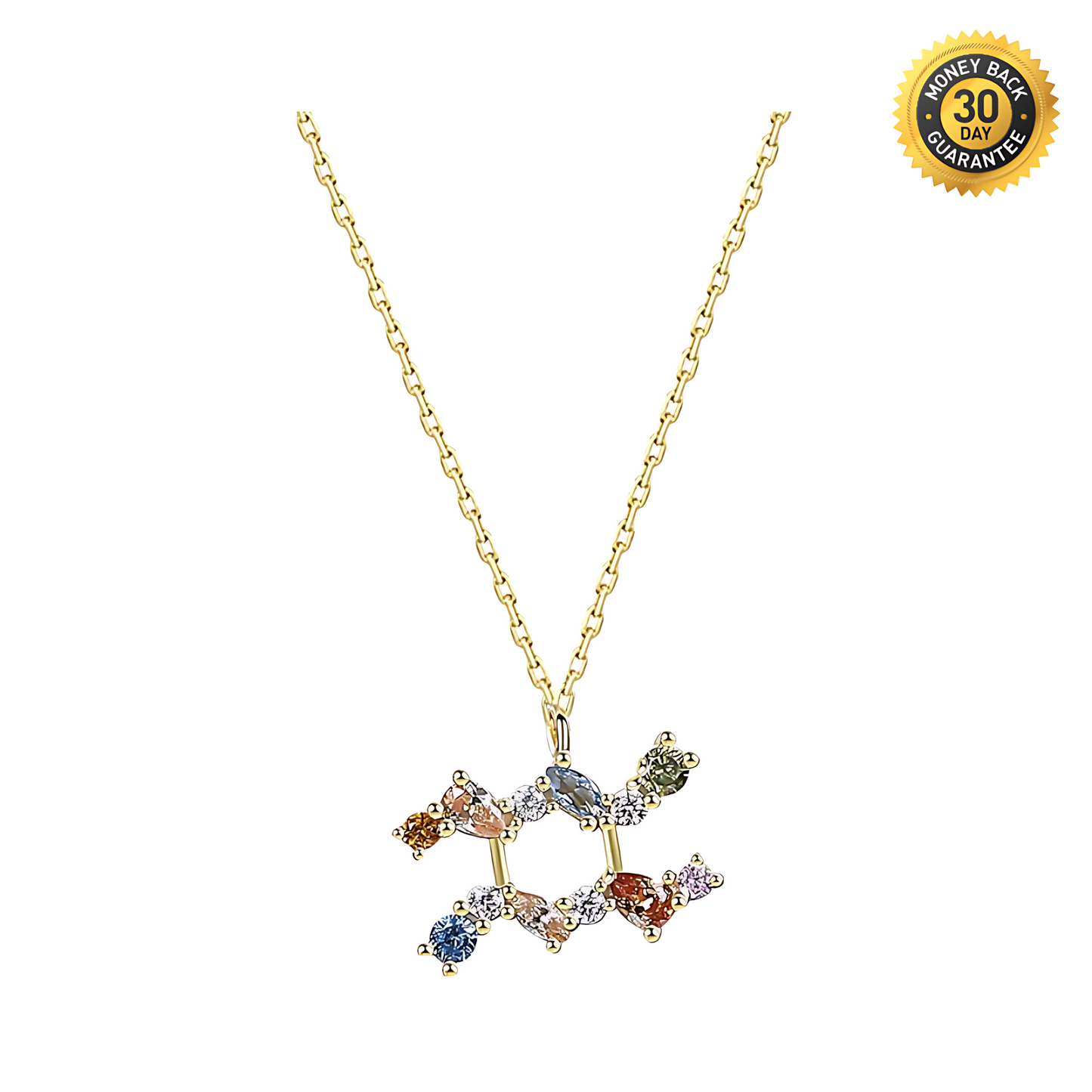 Rainbow Sapphire Aquarius Zodiac Charm Necklace