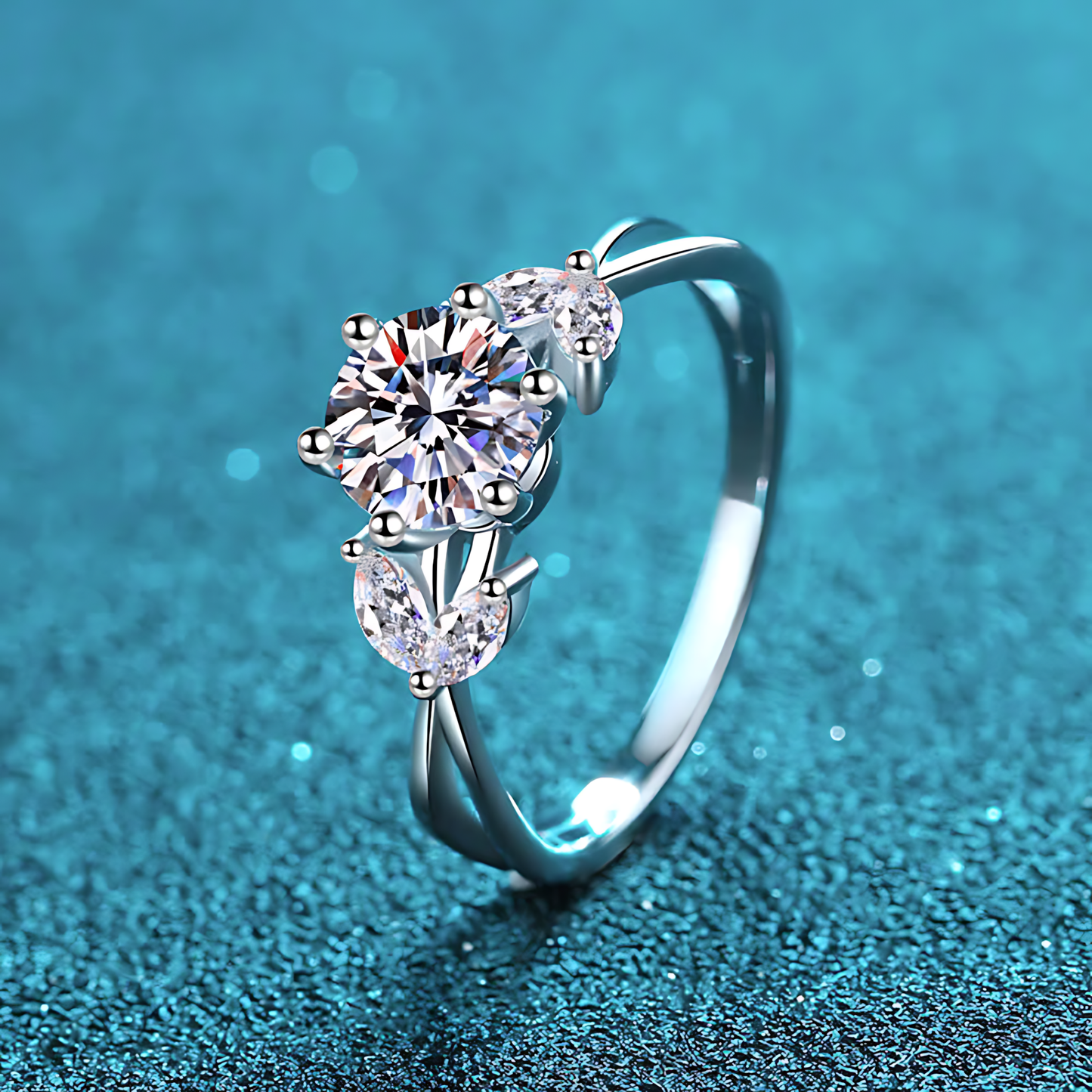 Floral Silver Moissanite Diamond Ring