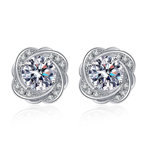 Tea Flower Floral Moissanite Stud Earrings 0.5ct