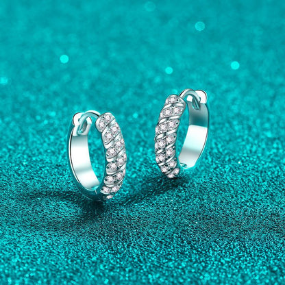 Sterling Silver Spiral Moissanite Huggie Earrings