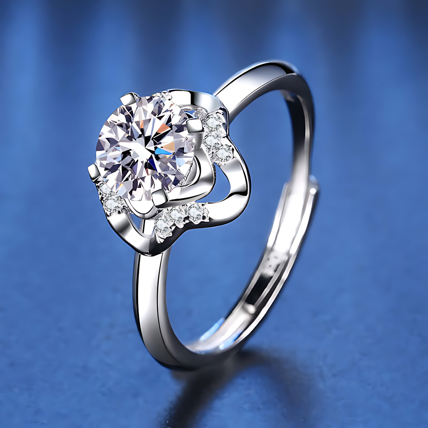 Eight Hearts and Eight Arrows Flower Moissanite Ring