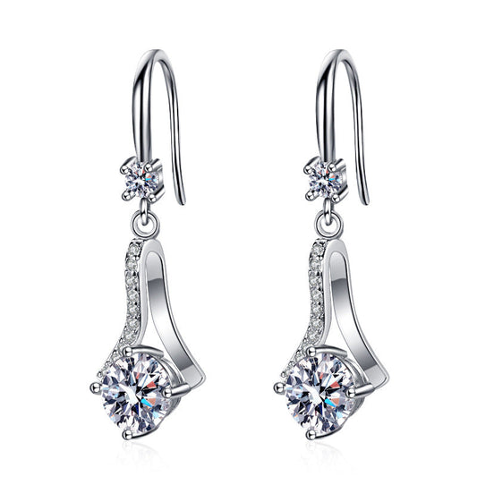 S925 Silver Drop Hoop Earrings 1.0ct