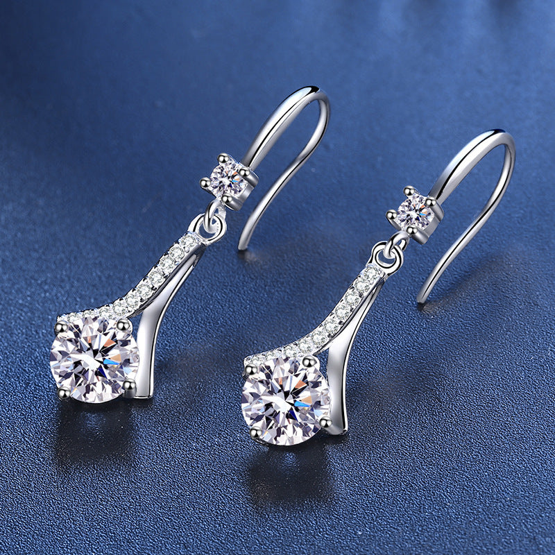 S925 Silver Drop Hoop Earrings 1.0ct