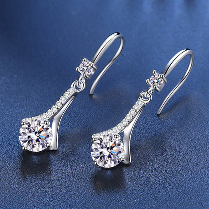 S925 Silver Drop Hoop Earrings 1.0ct