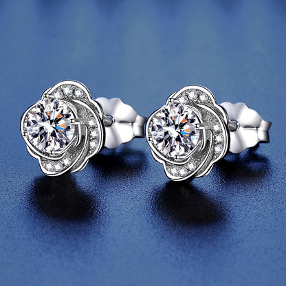 Tea Flower Floral Moissanite Stud Earrings 0.5ct