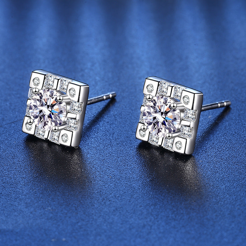 Square Four Claw Moissanite Earrings