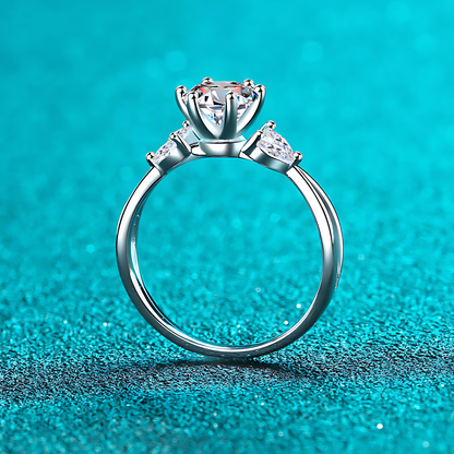 Floral Silver Moissanite Diamond Ring