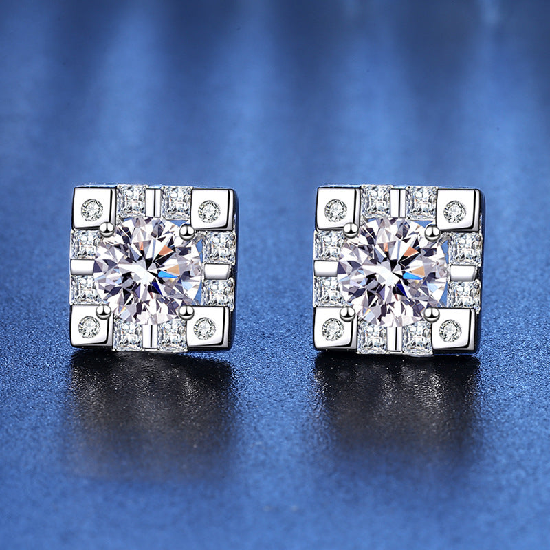 Square Four Claw Moissanite Earrings