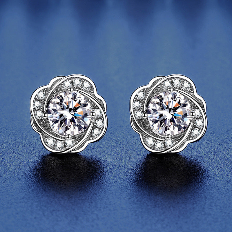 Tea Flower Floral Moissanite Stud Earrings 0.5ct