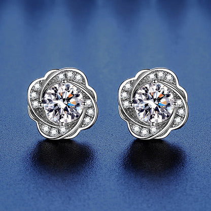 Tea Flower Floral Moissanite Stud Earrings 0.5ct