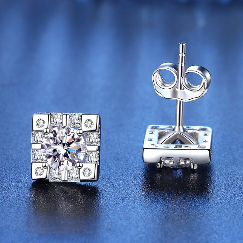 Square Four Claw Moissanite Earrings