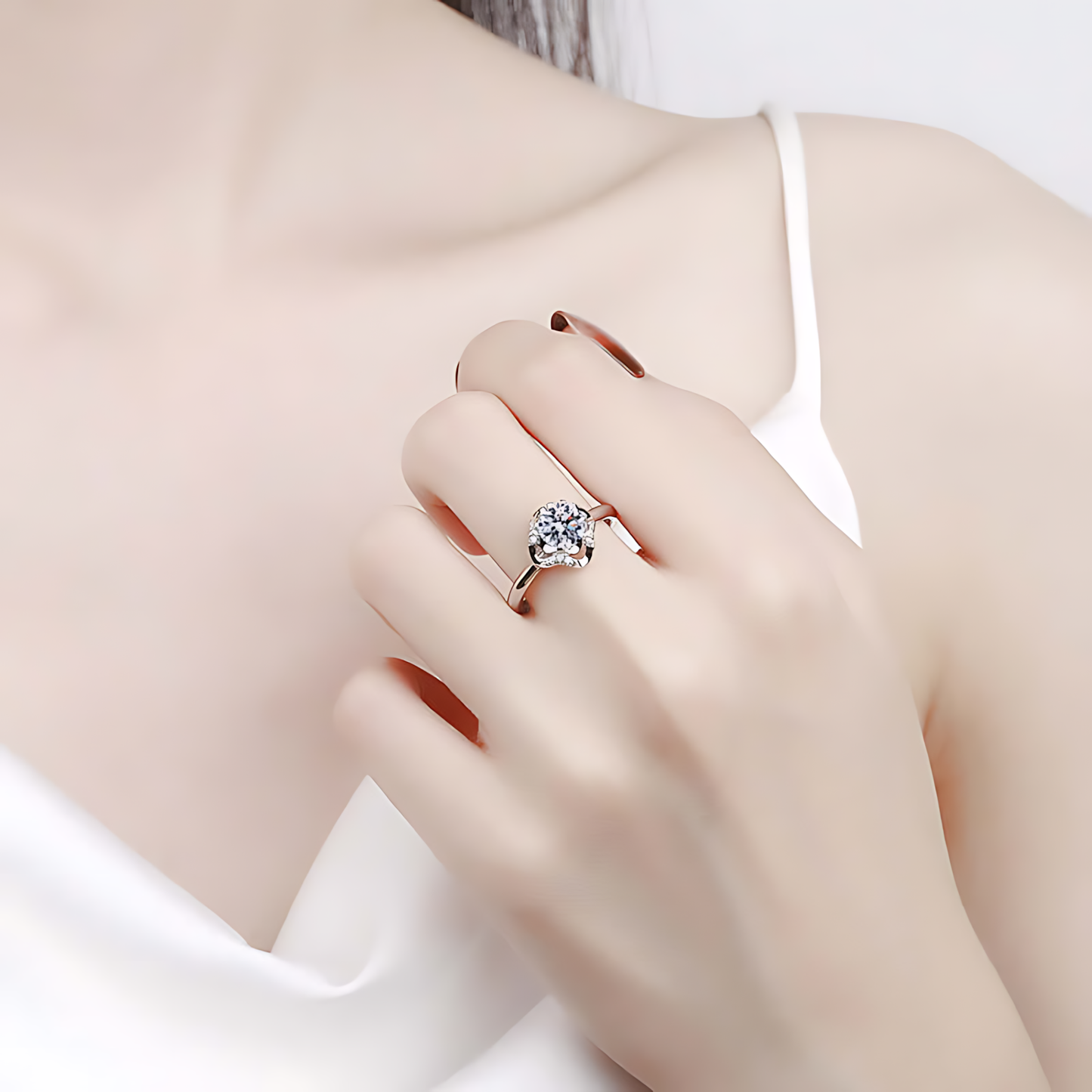 Eight Hearts and Eight Arrows Flower Moissanite Ring