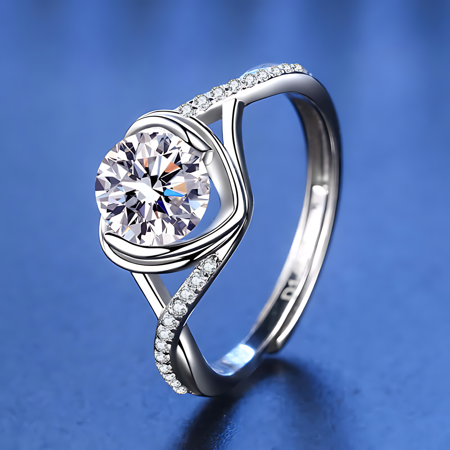 Fashion Heart Moissanite Adjustable Ring