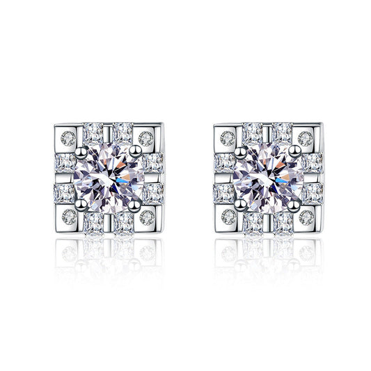 Square Four Claw Moissanite Earrings