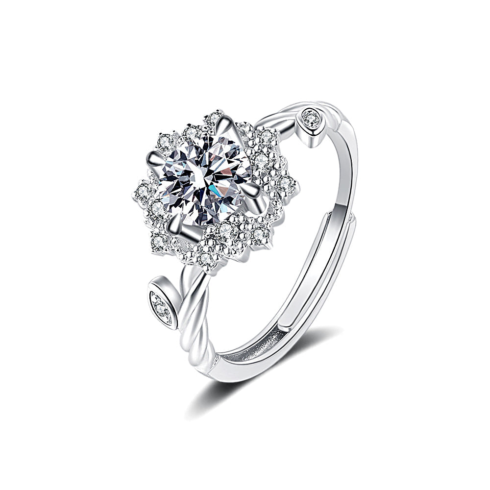 Silver Flower Vine Moissanite Ring 1.0ct