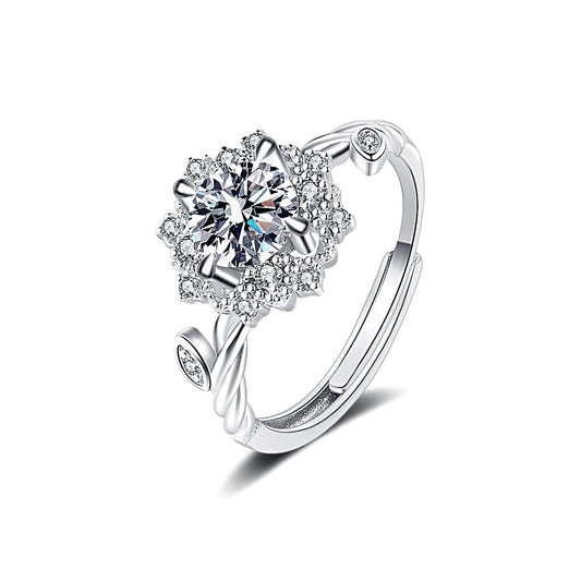 Silver Flower Vine Moissanite Ring 1.0ct