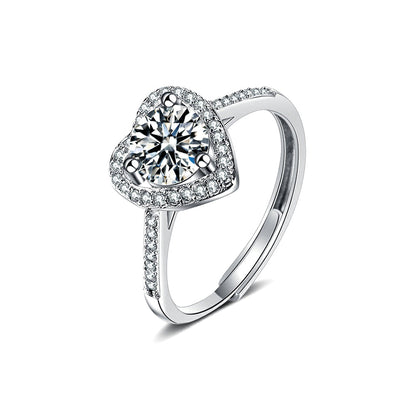 Silver Love Heart Moissanite Ring 1.0ct