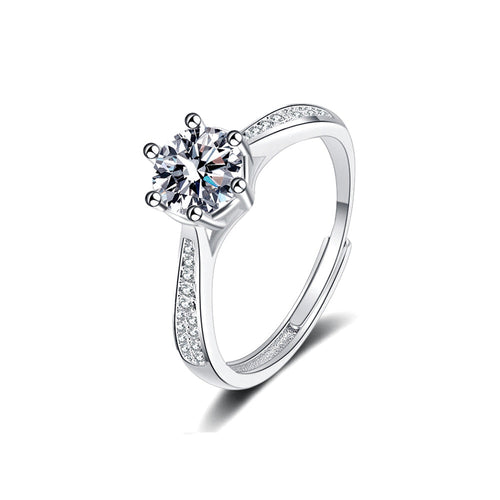 Silver Starlight Six Claw Moissanite Ring 1.0ct